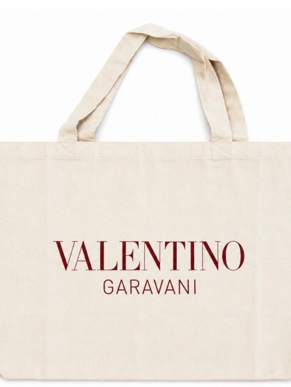 Valentino Garavani Cream Canvas Tote with Red Logo Print - Picture 2 of 3